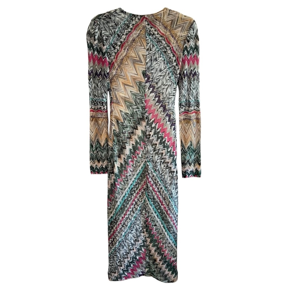 Missoni Multicolor Zig Zag Chevron Metallic Knitted V-Neck Midi Bodycon Dress 4 - Picture 3 of 16